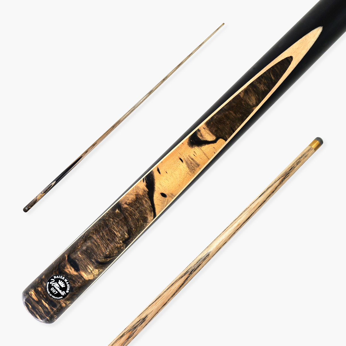 Baize Master Ultimate #007 59 Inch One Piece Hand Spliced Ebony Butt English Pool Cue with Hand-Fitted Asia Cues Pro 8.3mm Tip – Handmade in Thailand by Asia Cues