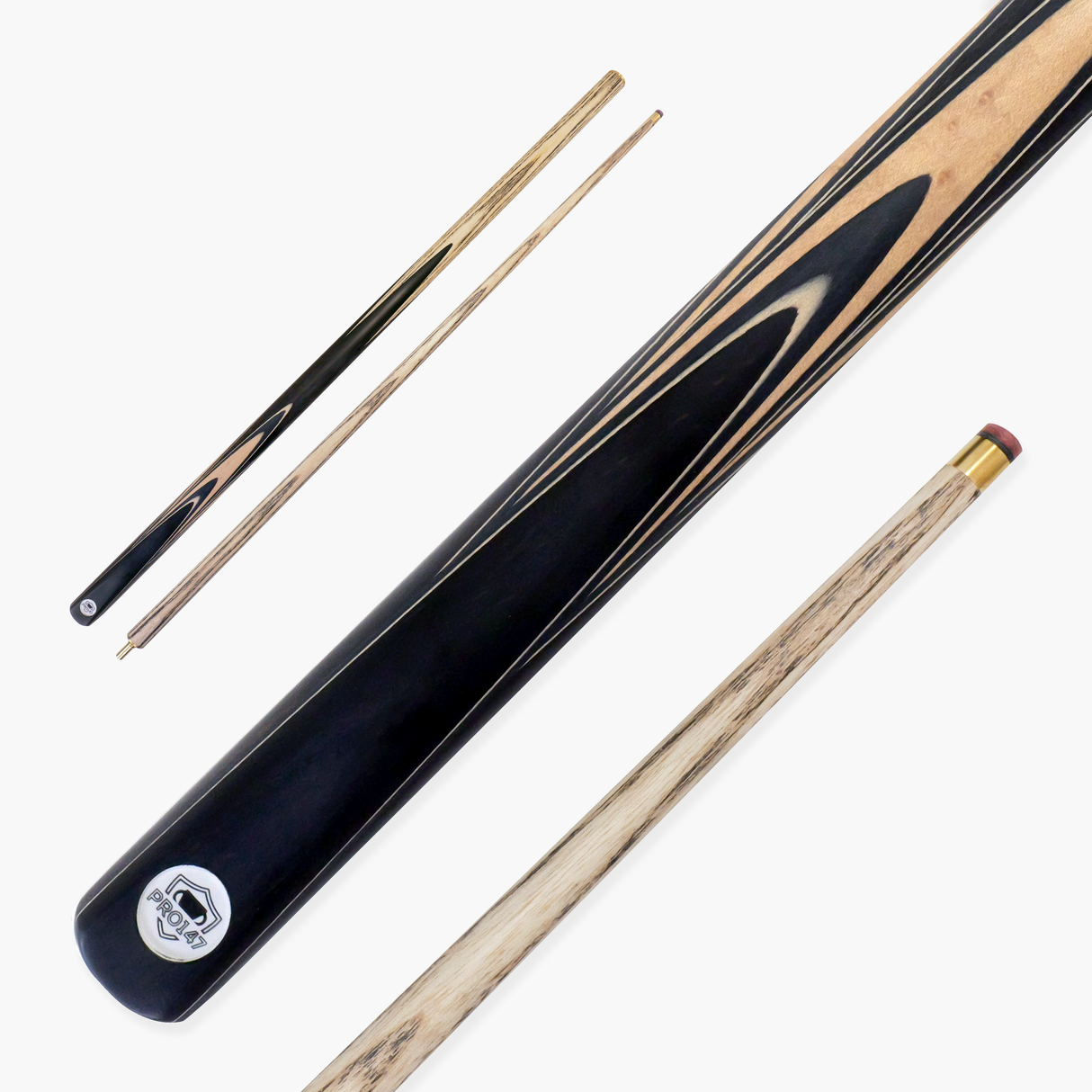 PRO147 Pearl Series Cream Hand Spliced 2 Piece 57 Inch Snooker Pool Cue with Smooth Premium Ash Shaft and Ebony Style Butt with 9.5mm Pro Leather Tip