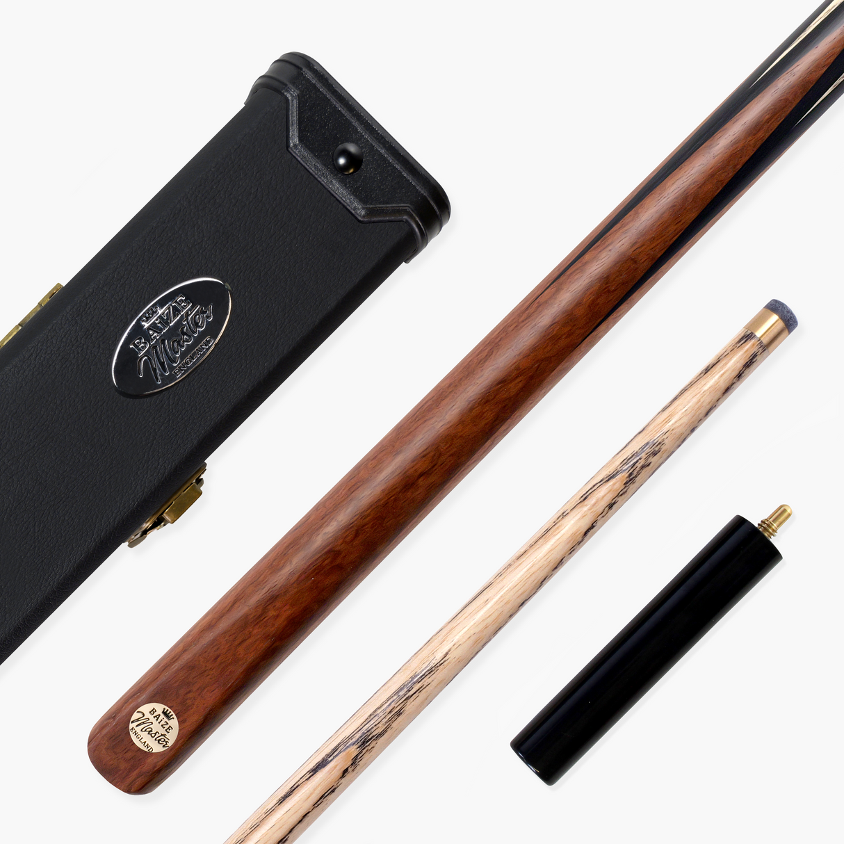 Baize Master Crimson Marksman 1 Piece Cue and Case Set with Baize Master Black Plastic Ends Case + Mini Butt