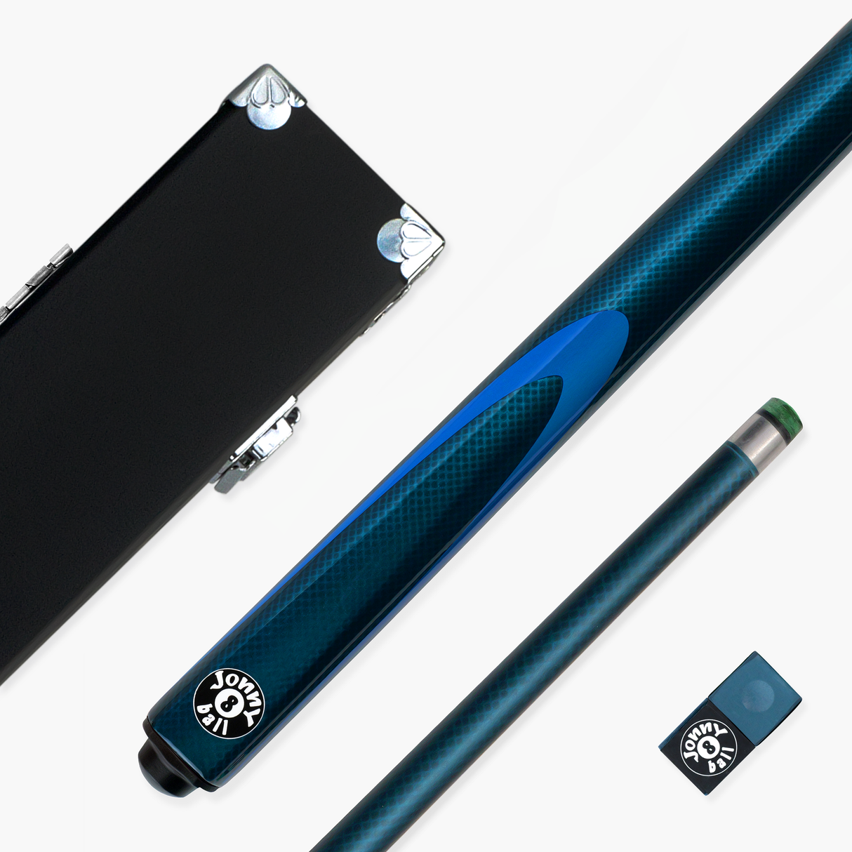 Jonny 8 Ball Inferno 2 Piece Graphite Fiberglass Cue and Case Set 9.5mm Green Layered Tip