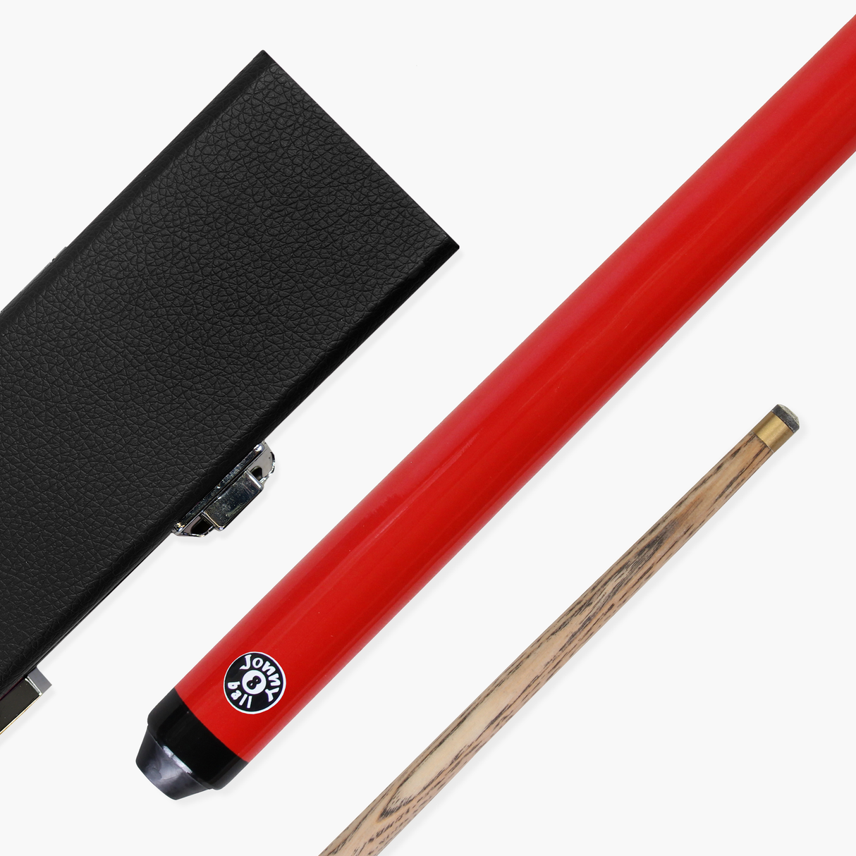 Jonny 8 Ball 36 inch RED JET JUNIOR Kids 2pc Ash Snooker Cue & HARD CASE