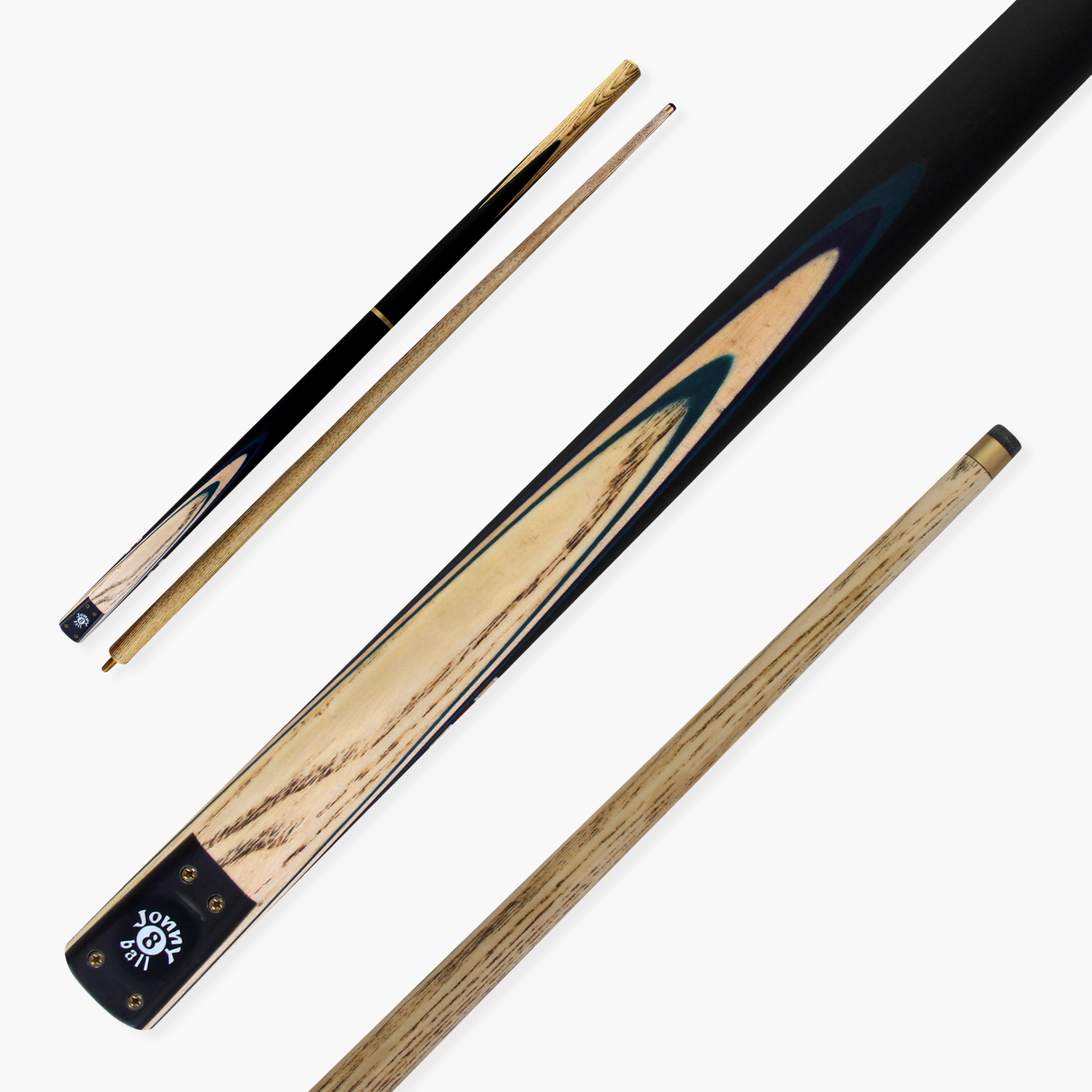 Jonny 8 Ball 57 Inch 3 Piece Length Adjustable Snooker Pool Cue 9mm Tip - Shorten to 44"