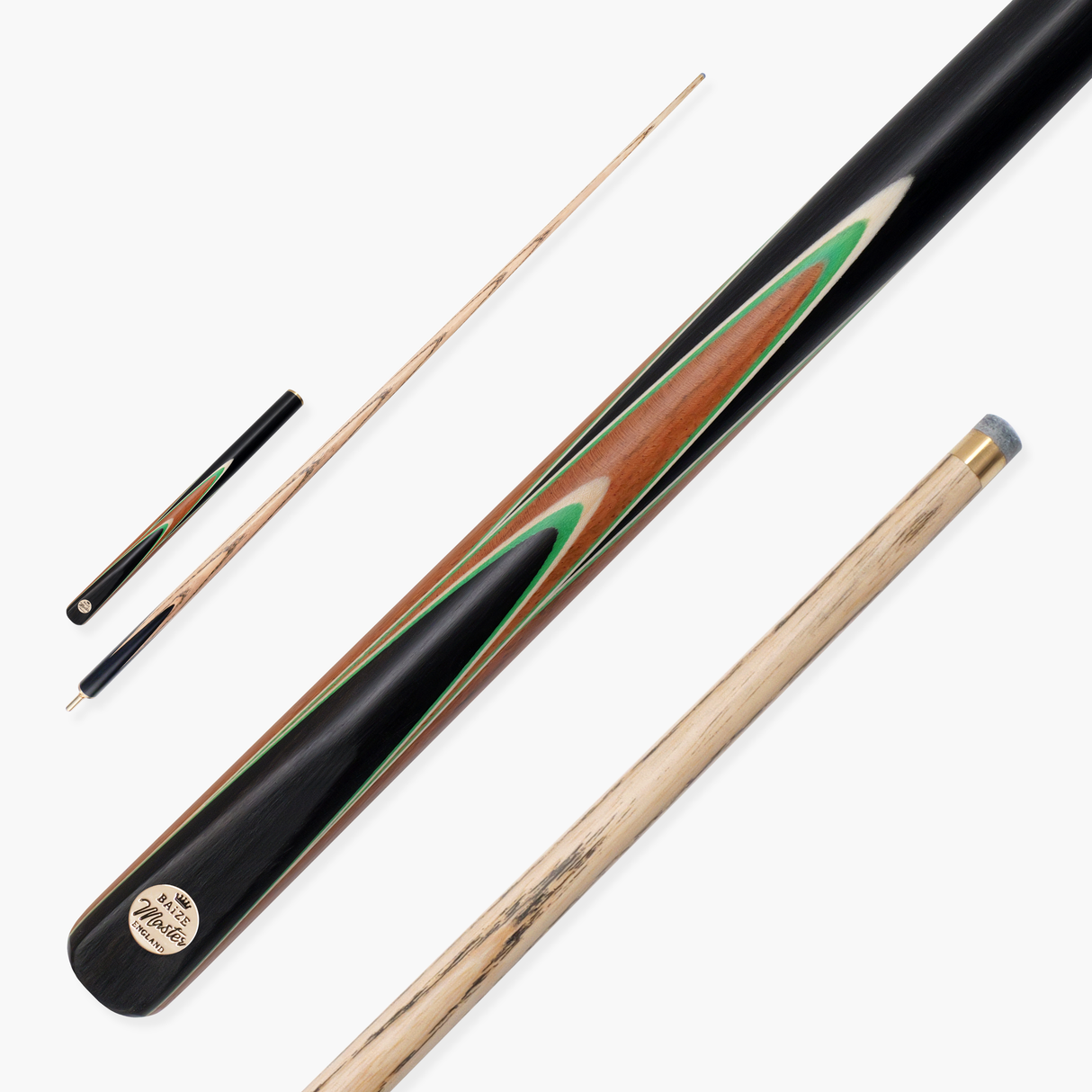 Baize Master Limited Edition Gold Series Green Flash 57 Inch ¾ Professional English Pool Cue 8.5mm with with Hand Fitted PRO SPIN Medium Tip - Hand Finished in the UK by Cue Care Jim using Lynch’s Cue Balm