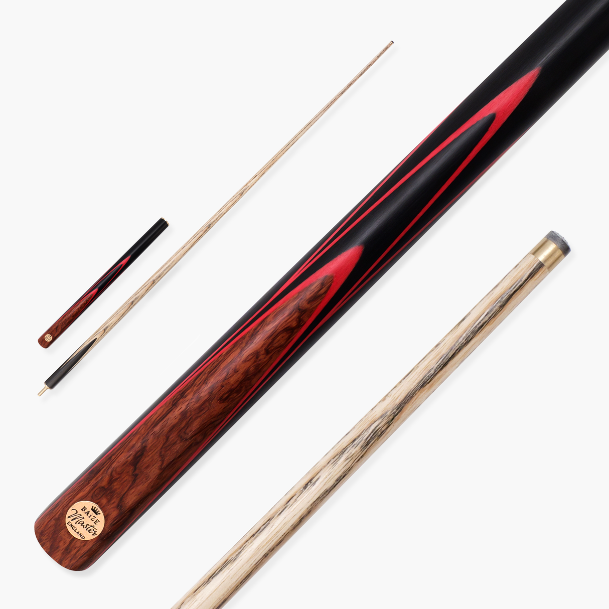 Baize Master Gold Series Red Ascot 3/4 Joint Hand Spliced English Pool Cue with 8.5mm Tip