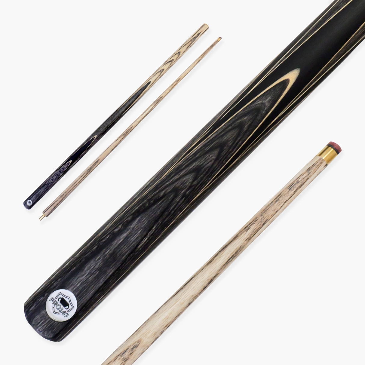 PRO147 Pearl Series Grey Hand Spliced 2 Piece 57 Inch Snooker Pool Cue with Smooth Premium Ash Shaft and Ebony Style Butt with 9.5mm Pro Leather Tip