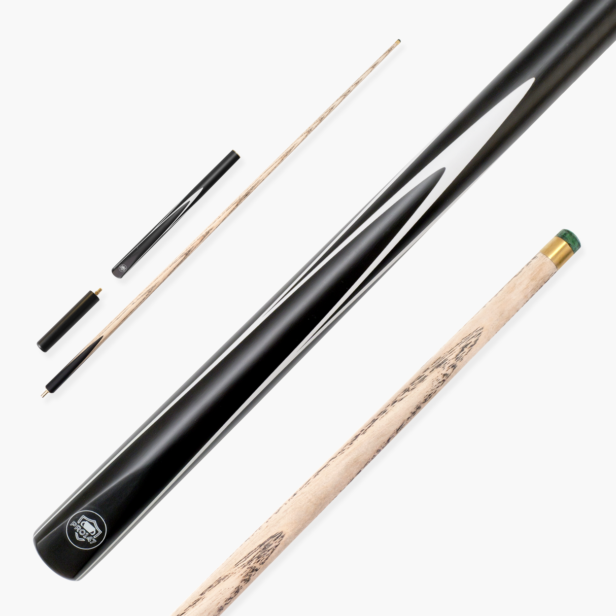 PRO147 Black & White STRIKER 57 Inch 3/4 Snooker Pool Cue with 9.5mm Tip - Mini Butt Included