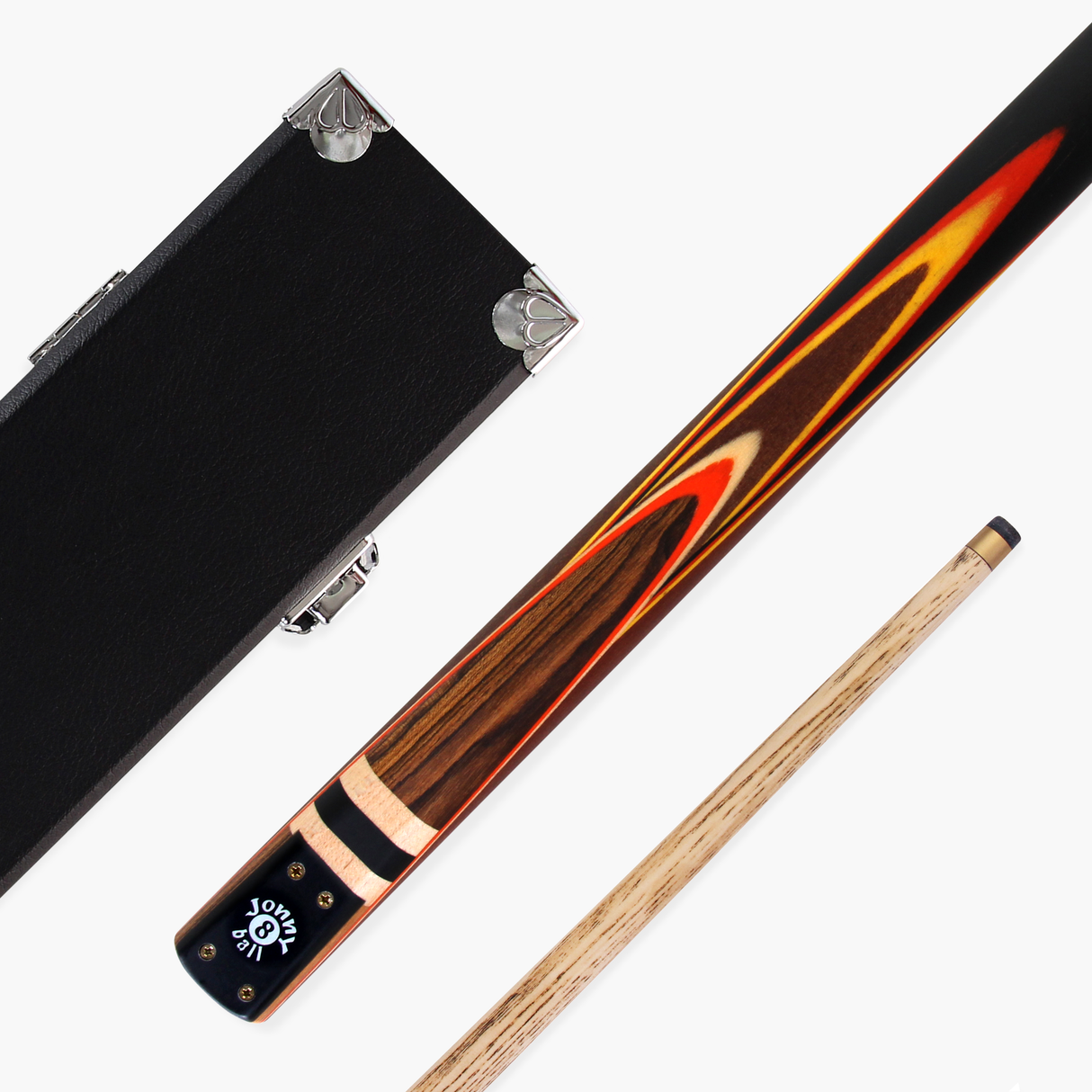Jonny 8 Ball 57 Inch 3 Piece Length Adjustable Cue 9mm Tip - Shorten to 44 Inch + Black Reinforced Hard Case