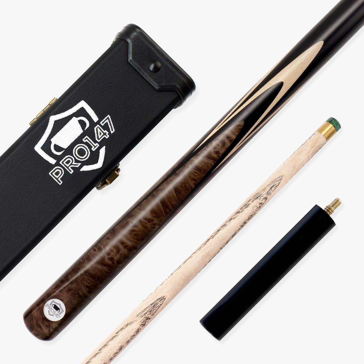 PRO147 Maple Eclipse 3/4 Joint Snooker and Pool Standard Cue and Case Set with 9.5mm Green Layered Tip