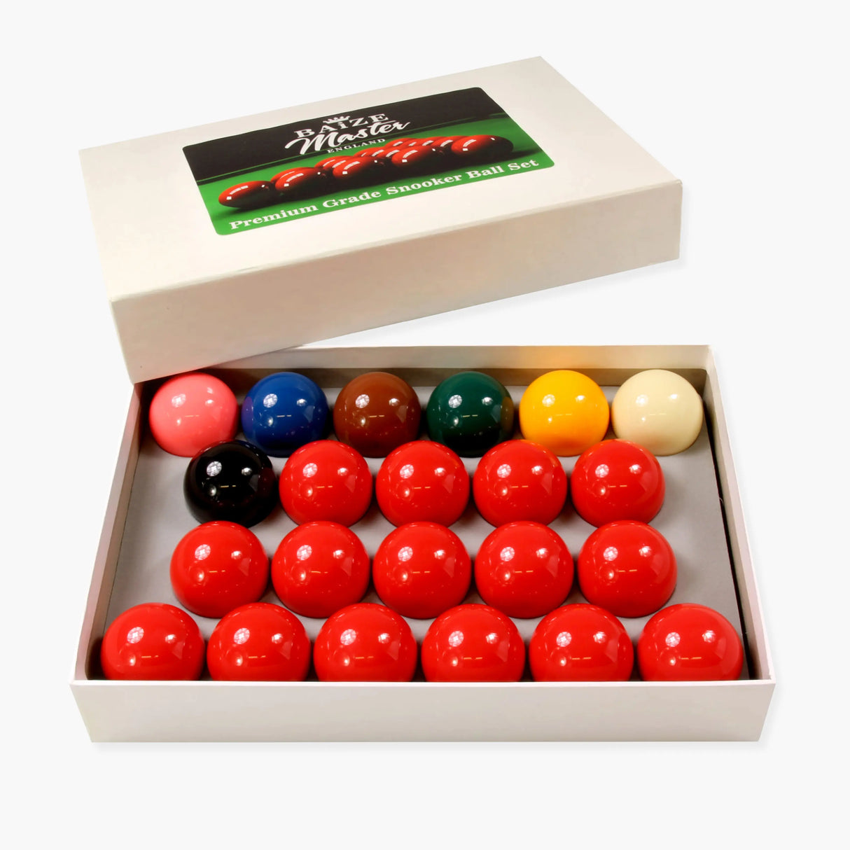 Baize Master 2 1/16 Inch Full Size 22 Ball Premium Grade Snooker Ball Set with 15 Reds Baize Master