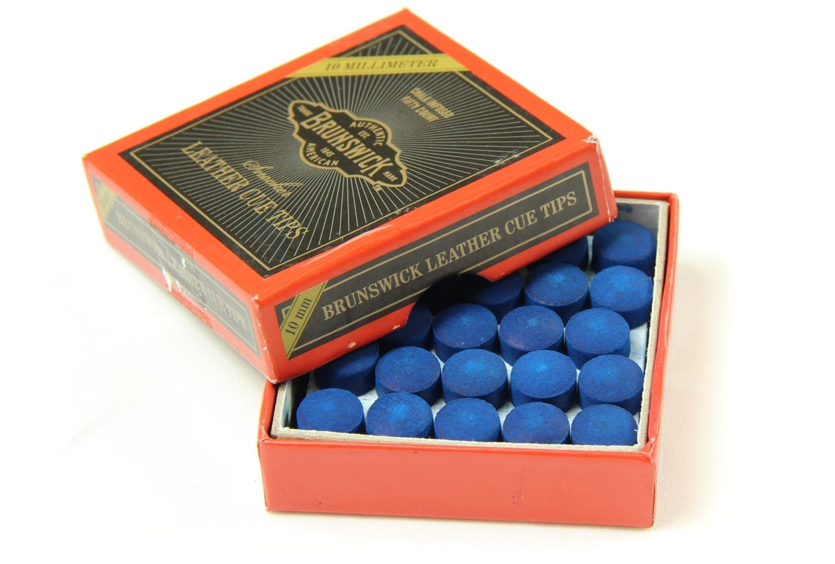 10 X 10mm Leather Blue Diamond Snooker Pool Cue Tips - Free Sandpaper