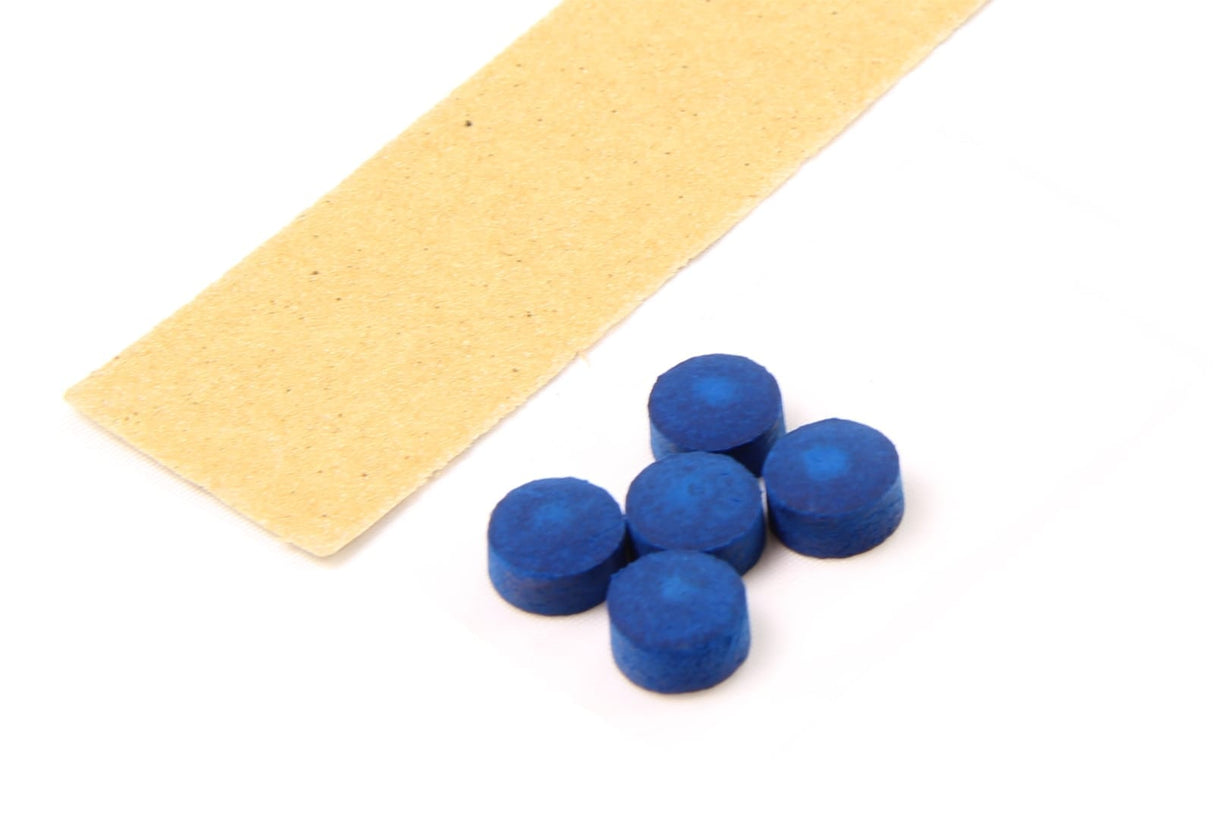 5 X 11mm Leather Blue Diamond Snooker Pool Cue Tips - Free Sandpaper