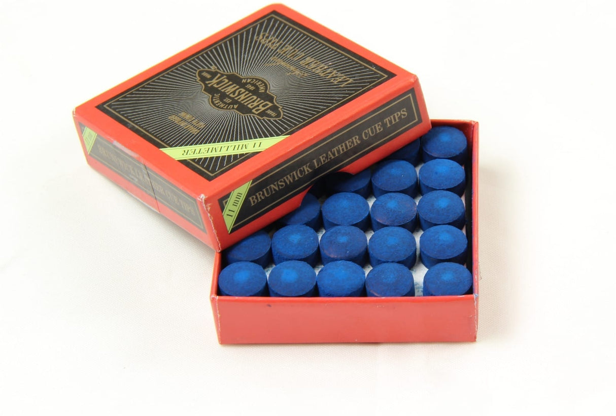 15 X 11mm Leather Blue Diamond Snooker Pool Cue Tips - Free Sandpaper