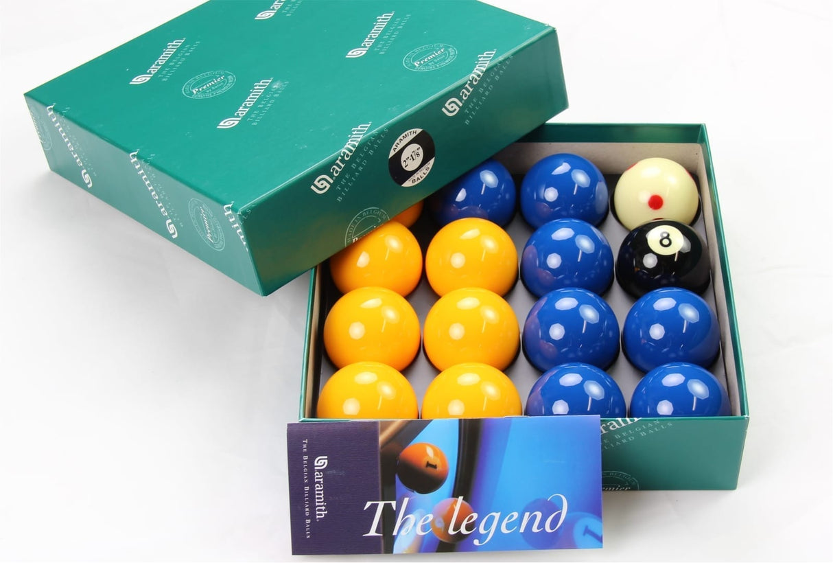 Aramith LEAGUE Edition YELLOW & BLUE Pool Balls - PRO CUP Spotted Cue Ball
