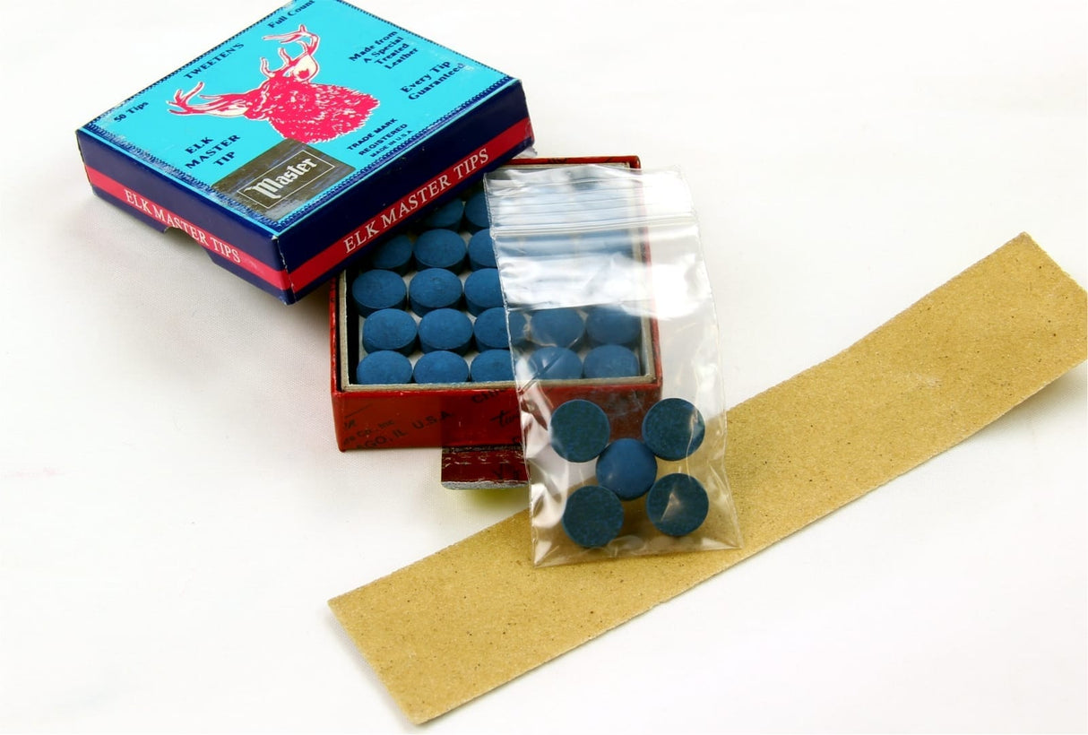 5 X 10mm Tweeten ELK MASTER Leather Snooker Pool Cue Tips - FREE Sandpaper