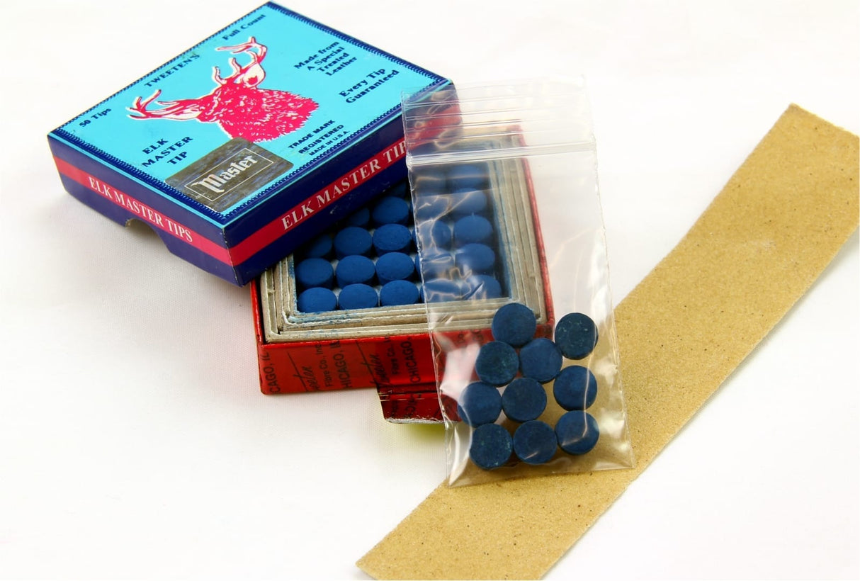 10 X 10mm Tweeten ELK MASTER Leather Snooker Pool Cue Tips - FREE Sandpaper