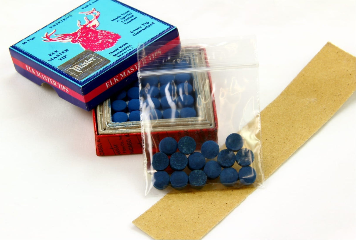 15 X 11mm Tweeten ELK MASTER Leather Snooker Pool Cue Tips - FREE Sandpaper