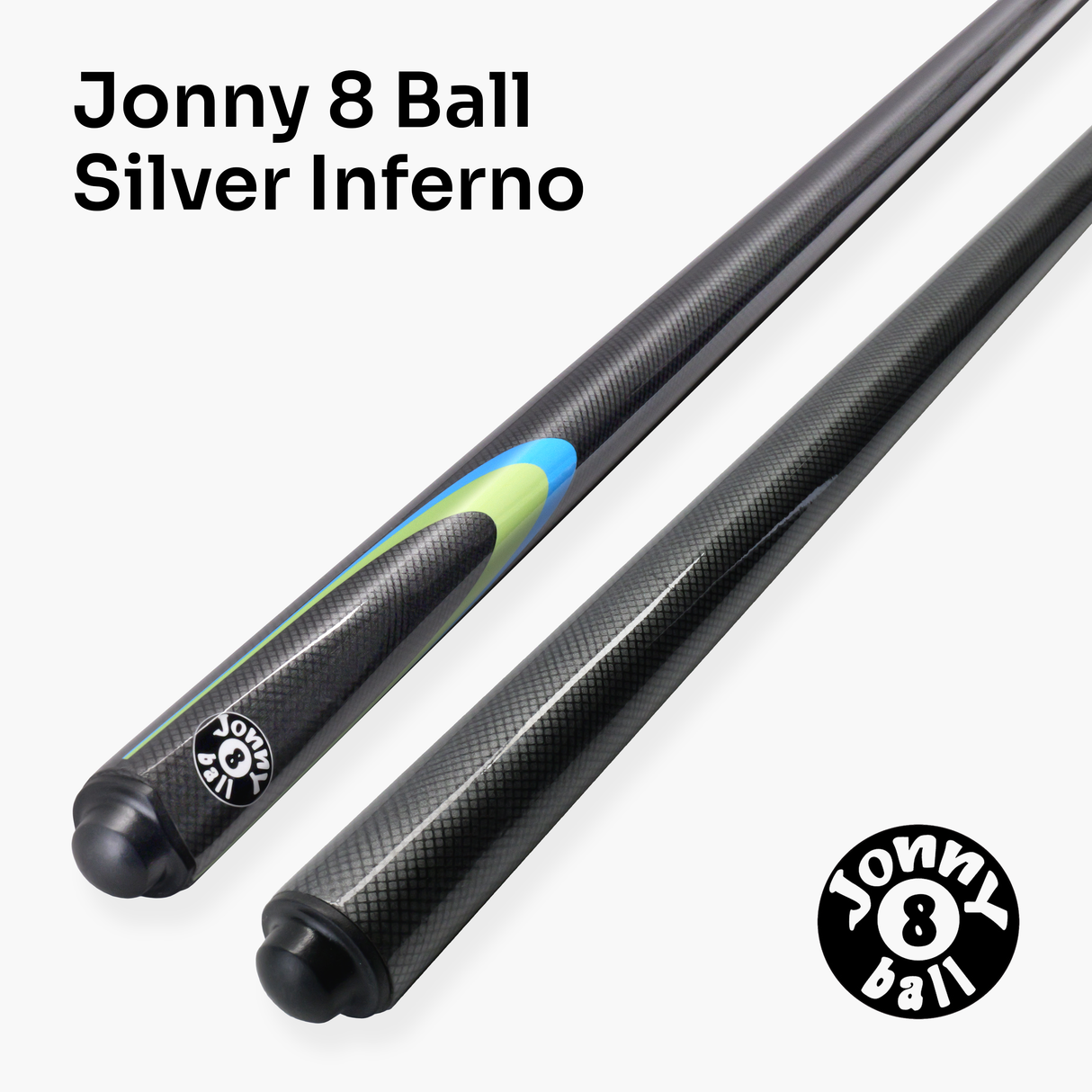 Jonny 8 Ball Inferno 2 Piece Graphite Fiberglass Snooker and Pool Cue 9.5mm Green Layered Tip
