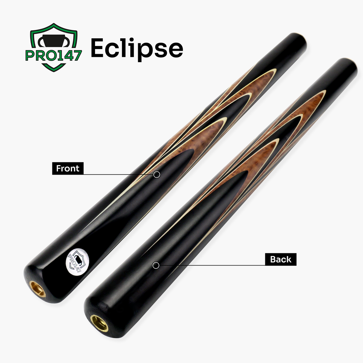 PRO147 Saturn Eclipse 3/4 Joint Snooker and Pool Deluxe Cue Case Set with 9.5mm Green Layered Tip