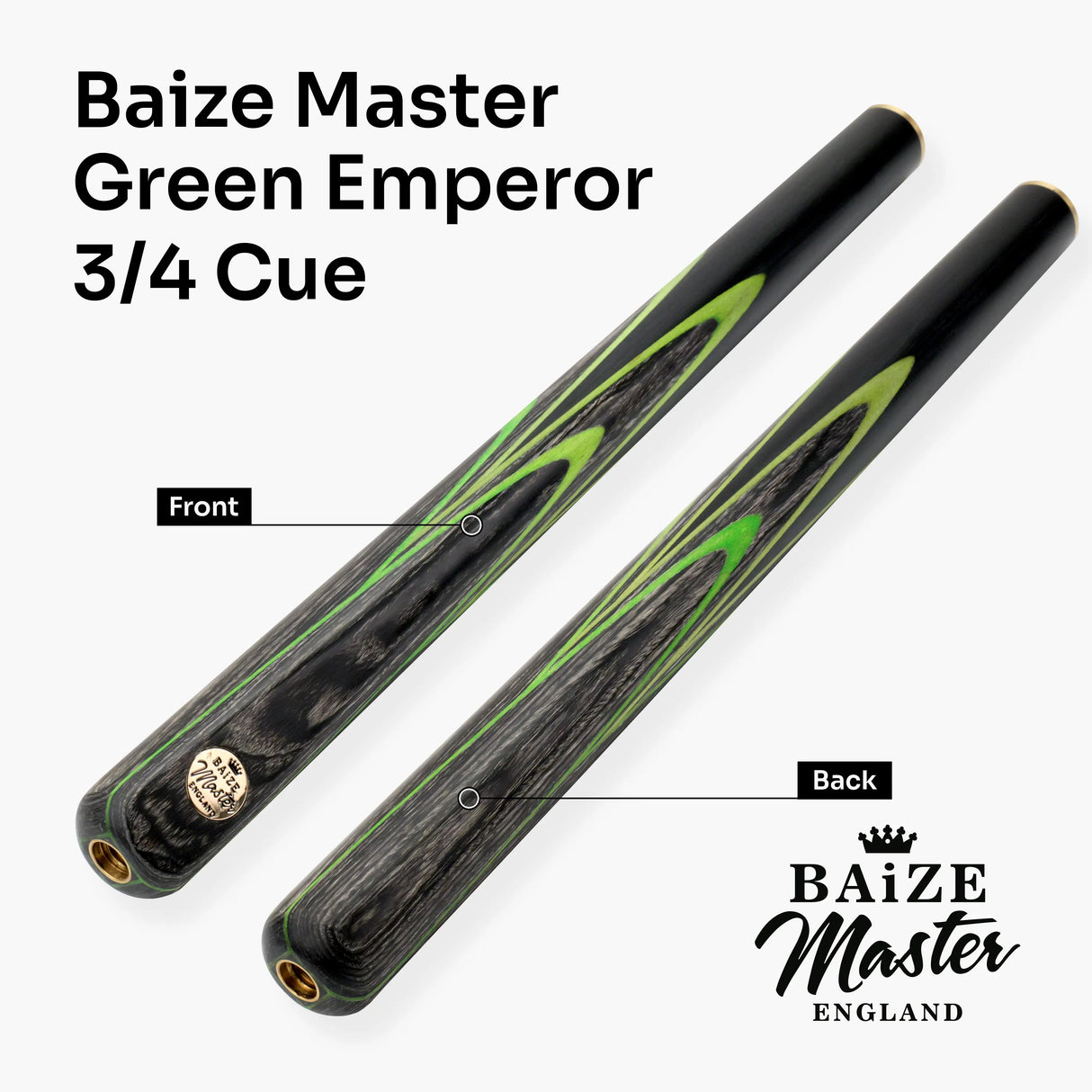 Baize Master EMPEROR 58 Inch ¾ Joint Snooker and Pool Cue with 9.5mm Baize Master Pro Impact Hybrid Tip Baize Master