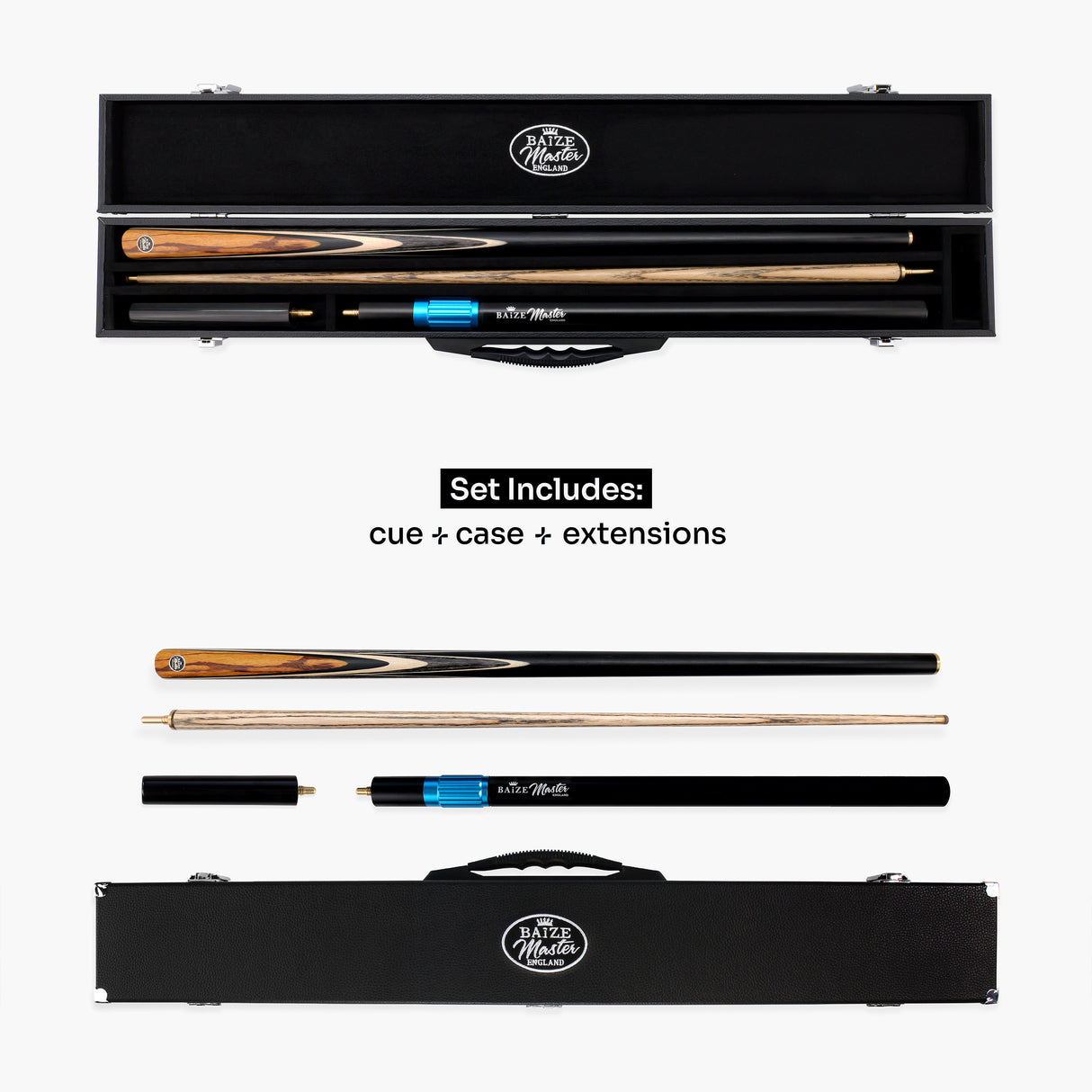 Baize Master BLACKLINE ELITE 2 Piece Snooker and Pool Cue and Case Set 9.5mm Layered Tip