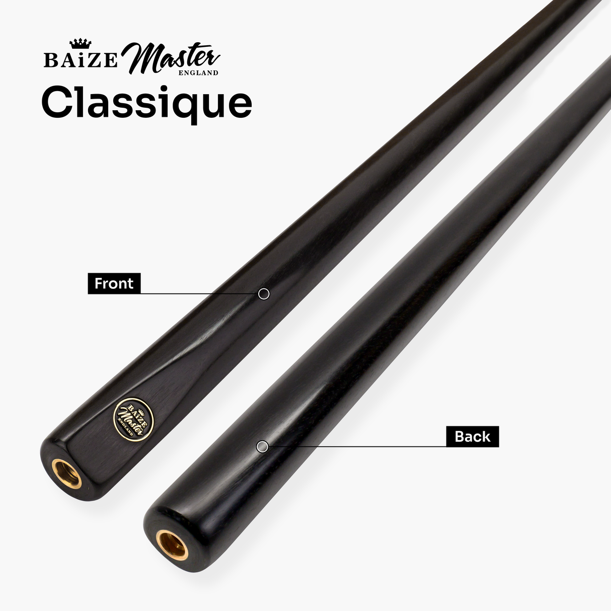 Baize Master CLASSIQUE 57 Inch One Piece Ebony Butt English Pool Cue with Baize Master Pro Impact 8.5mm Tip