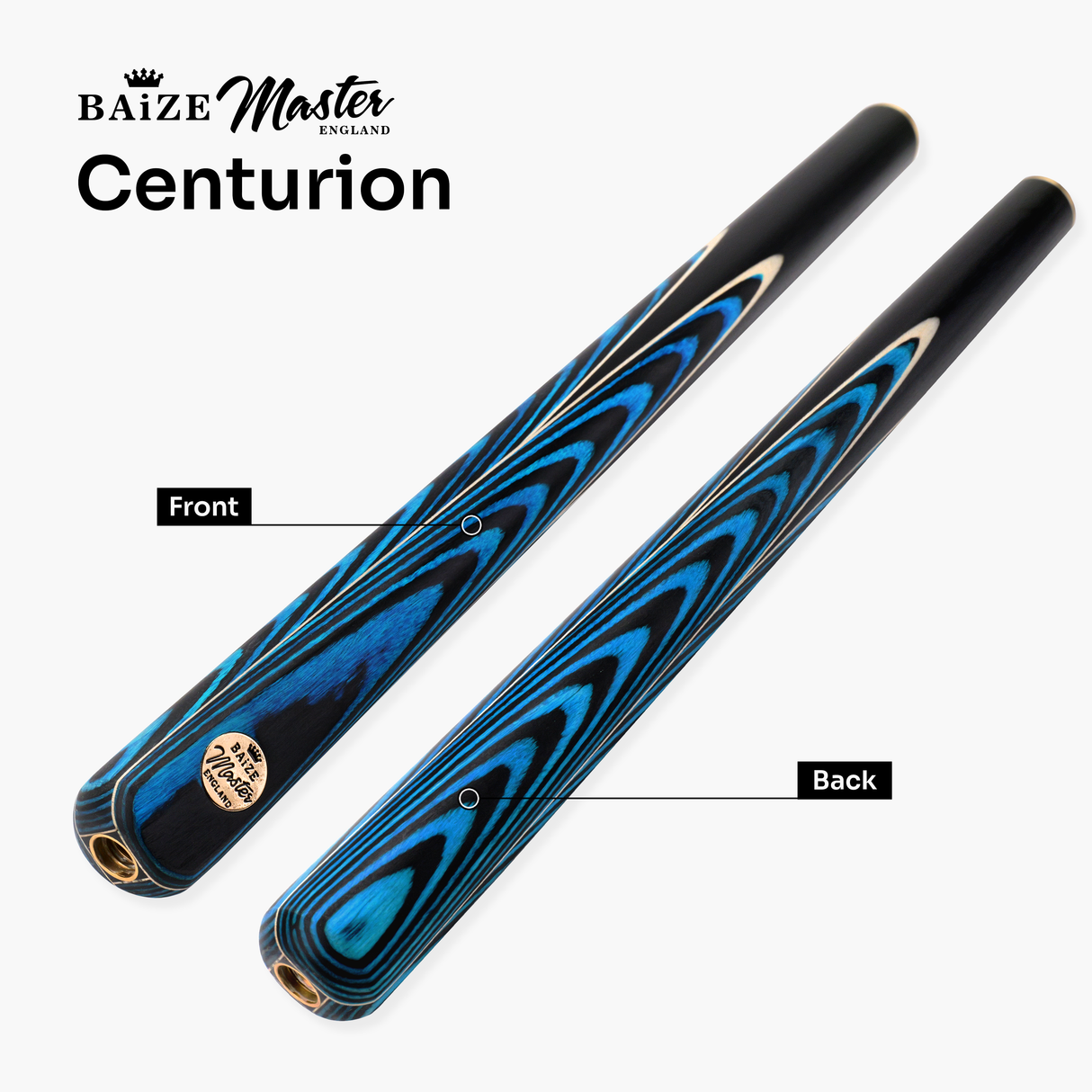 Baize Master Azure Centurion 58 Inch 3/4 Joint Hand Spliced Snooker and Pool Cue with 9.5mm Pro Impact Hybrid Tip Baize Master