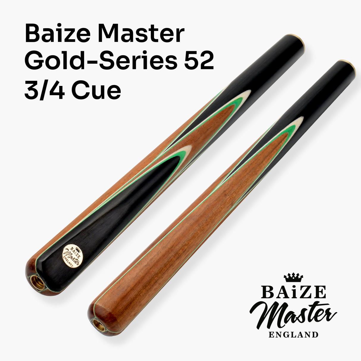 Baize Master Limited Edition Gold Series Green Flash 57 Inch ¾ Professional English Pool Cue 8.5mm with with Hand Fitted PRO SPIN Medium Tip - Hand Finished in the UK by Cue Care Jim using Lynch’s Cue Balm