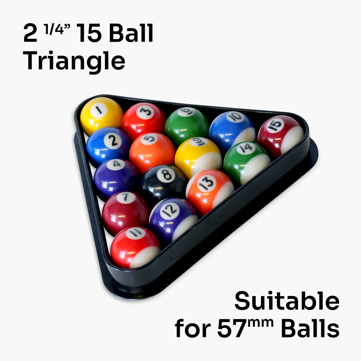 2 1/4 INCH (57mm) 15 Ball BLACK Plastic AMERICAN POOL Triangle (8 Ball Pool) For 2 1/4 INCH Balls Cue & Case