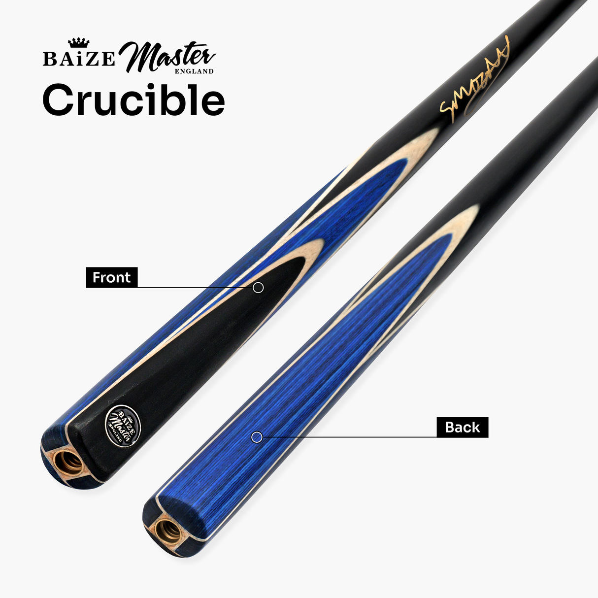 Stan Moody Signed Baize Master Crucible 57" 2 Piece Centre Joint Ash Cue – Crucible Debut Edition - Blue