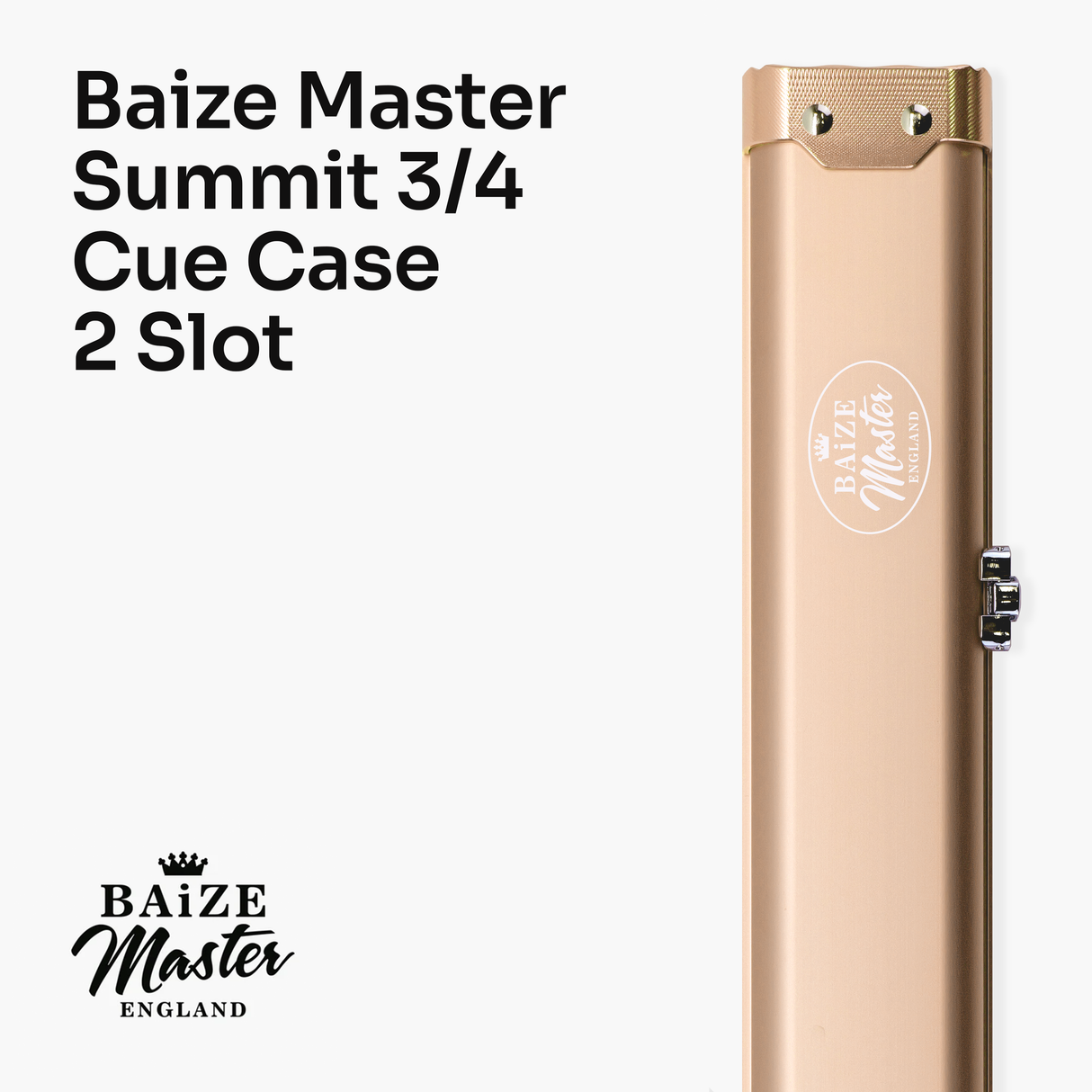 Baize Master Summit ¾ 2 Slot Luxury Aluminium Snooker and Pool Cue Case with Chunky Metal Ends – Holds 1 x ¾ Joint Cue + Extensions
