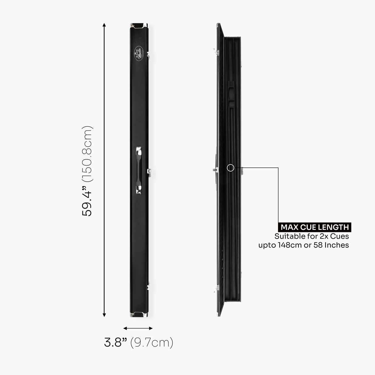 Baize Master Prestige Pro-Lock 1 Piece Luxury Metal Cue Case - Holds 2 x 1 Piece Cues + Extensions and Accessories