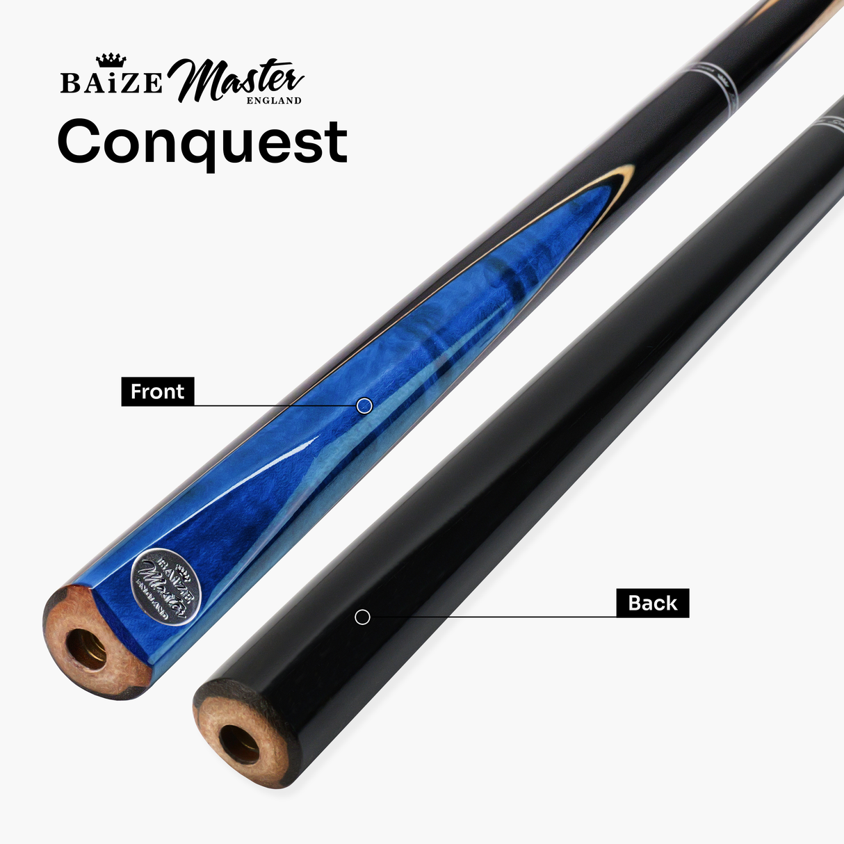 Baize Master Silver Series 48 Inch CONQUEST Junior Kids Short Snooker Pool 2pc Ash Cue Set with MEDIUM BLACK HARD CASE - 9.5mm