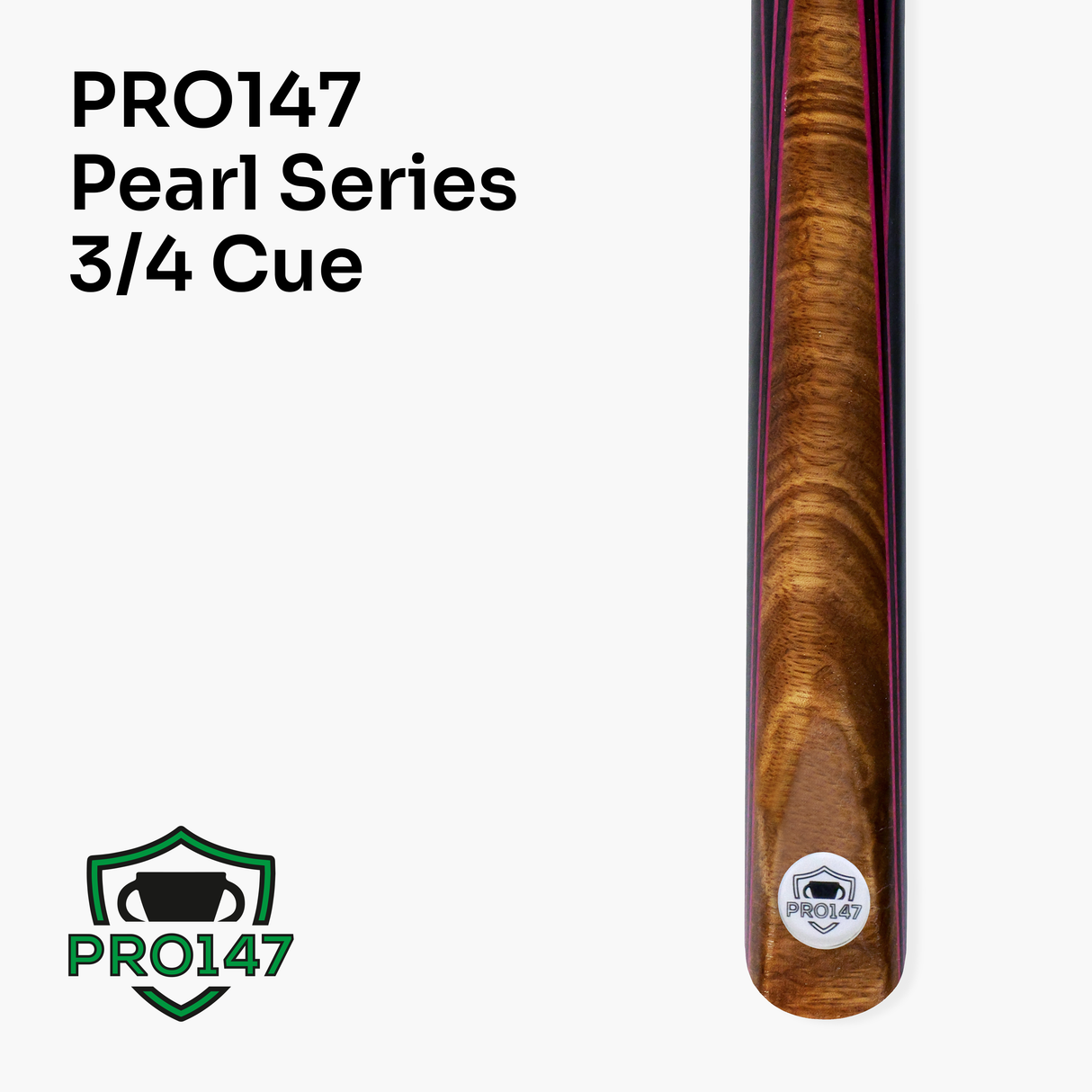 PRO147 Pearl Pink 3/4 Snooker Pool Cue 57" 9.5mm Tip | Cue + Case