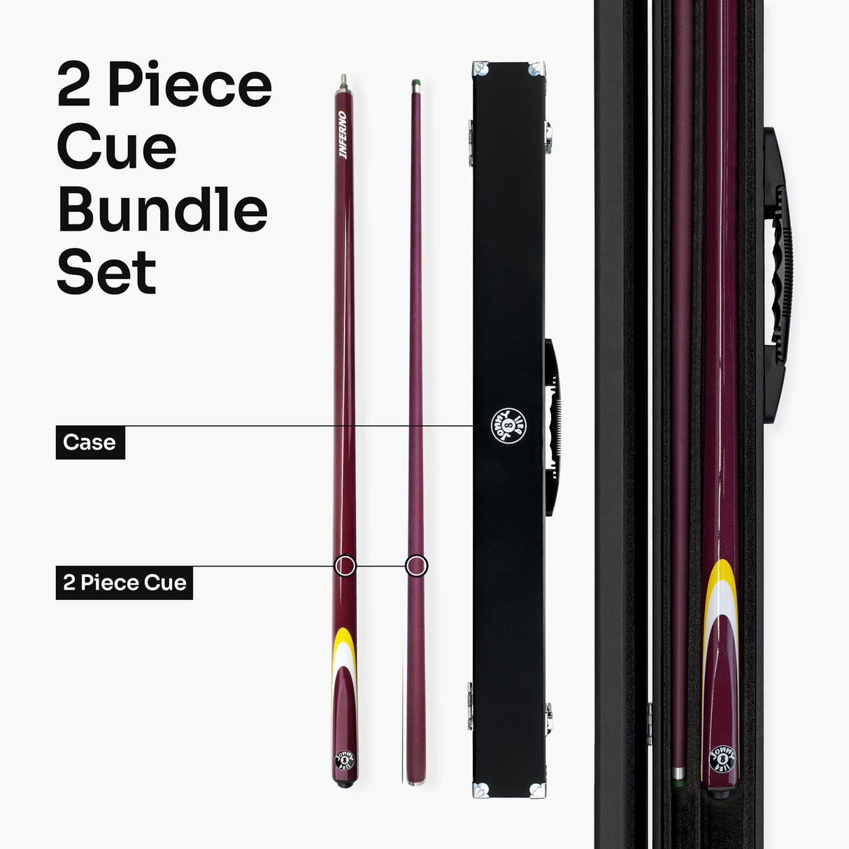 Jonny 8 Ball Inferno 2 Piece Graphite Fiberglass Cue and Case Set 9.5mm Green Layered Tip