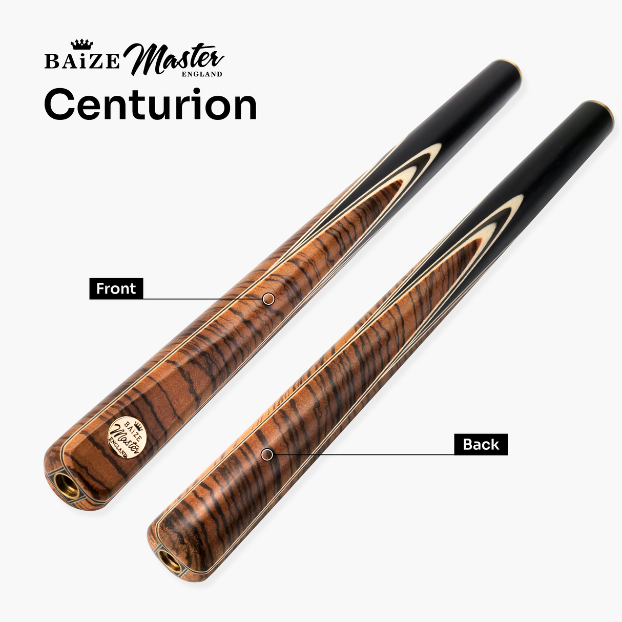 Baize Master Tiger Centurion 58 Inch 3/4 Joint Hand Spliced Snooker and Pool Cue with 9.5mm Pro Impact Hybrid Tip Baize Master