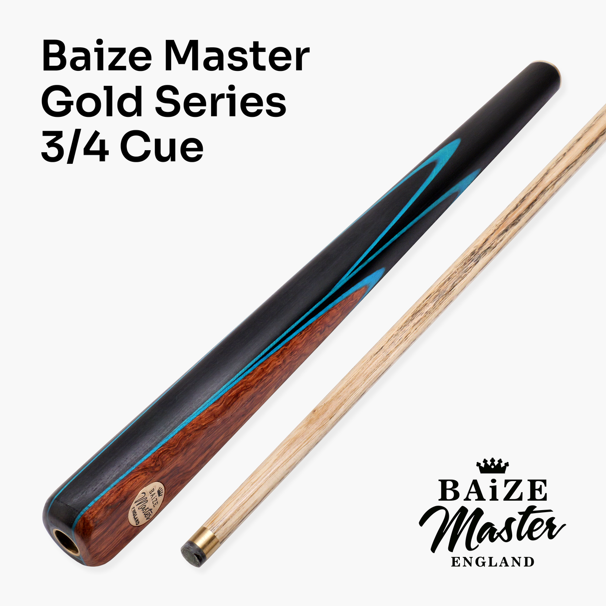 Baize Master Gold Series Blue Ascot 3/4 Joint Hand Spliced English Pool Cue with 8.5mm Tip