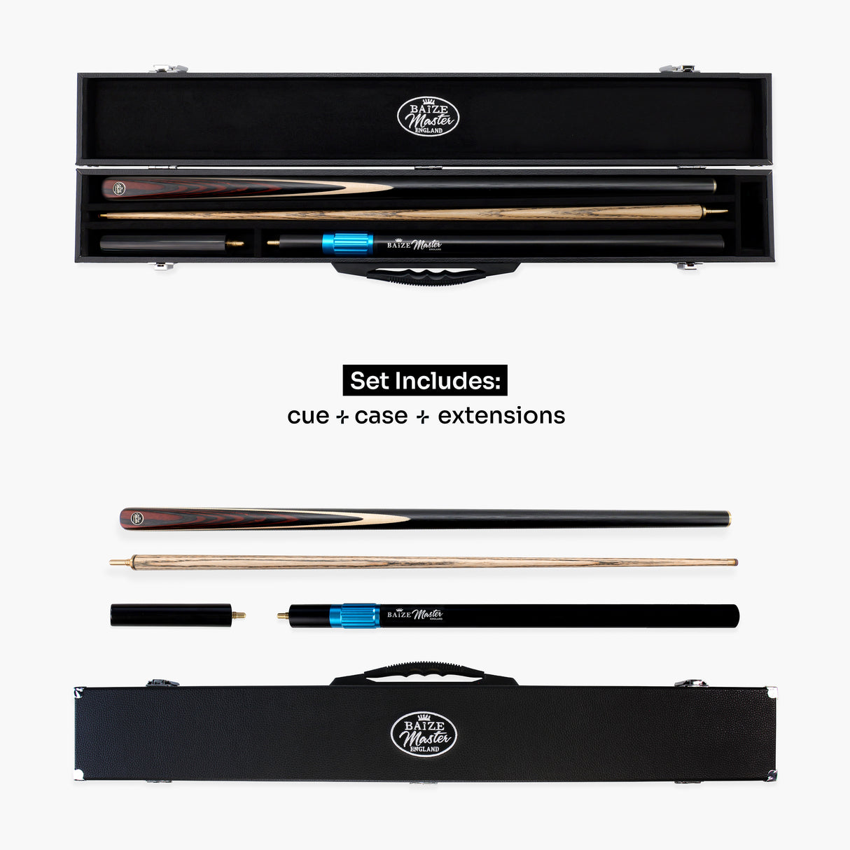 Baize Master BLACKLINE CLASSIC 2 Piece Snooker and Pool Cue and Case Set 9.5mm Layered Tip