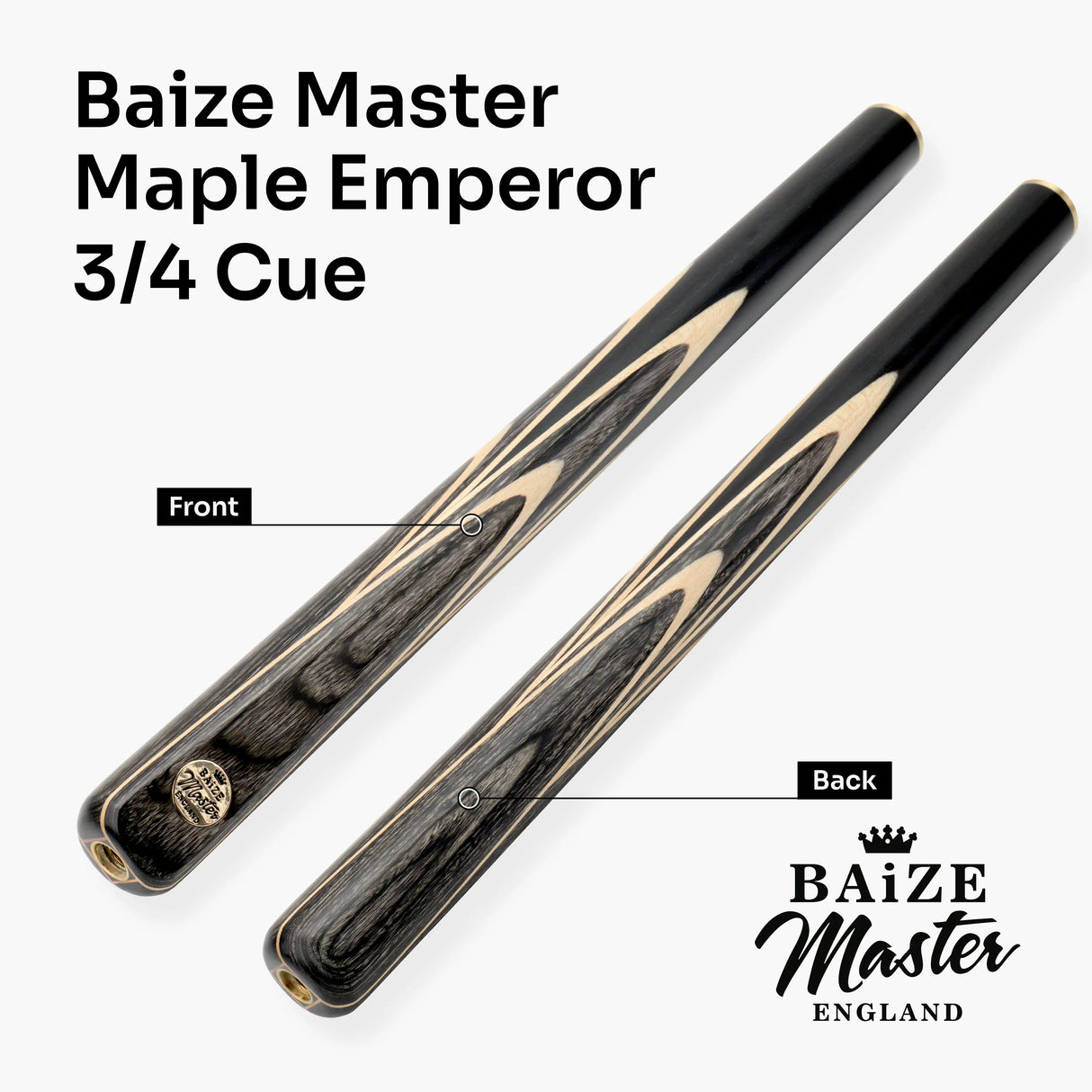 Baize Master EMPEROR 58 Inch ¾ Joint Snooker and Pool Cue with 9.5mm Baize Master Pro Impact Hybrid Tip Baize Master