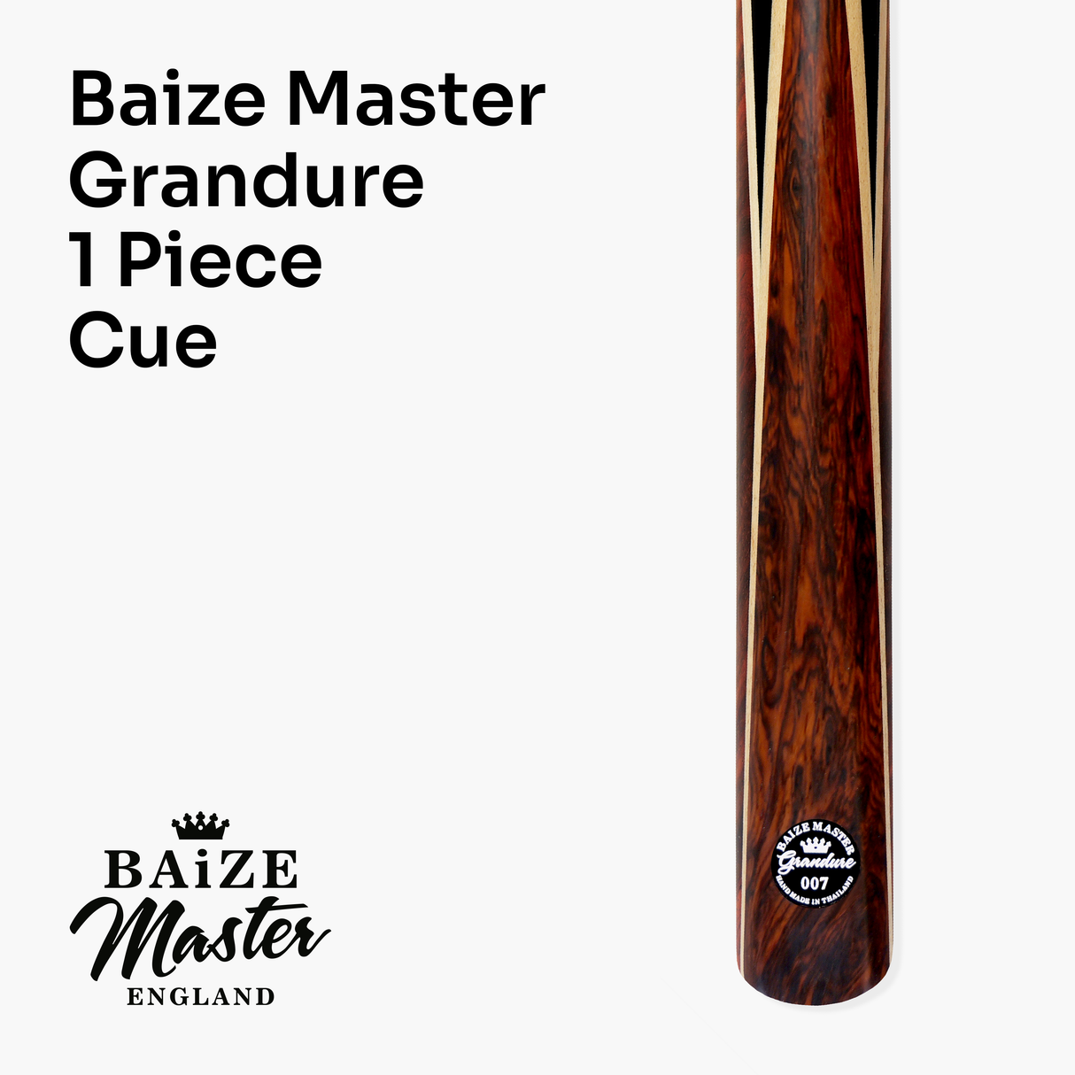Baize Master Limited Edition Grandure #007 One Piece Hand Spliced Ultra-Premium English Pool Cue with Titanium Ferrule and Hand-Fitted Asia Cues Pro 8mm Tip – Handmade in Thailand by Asia Cues