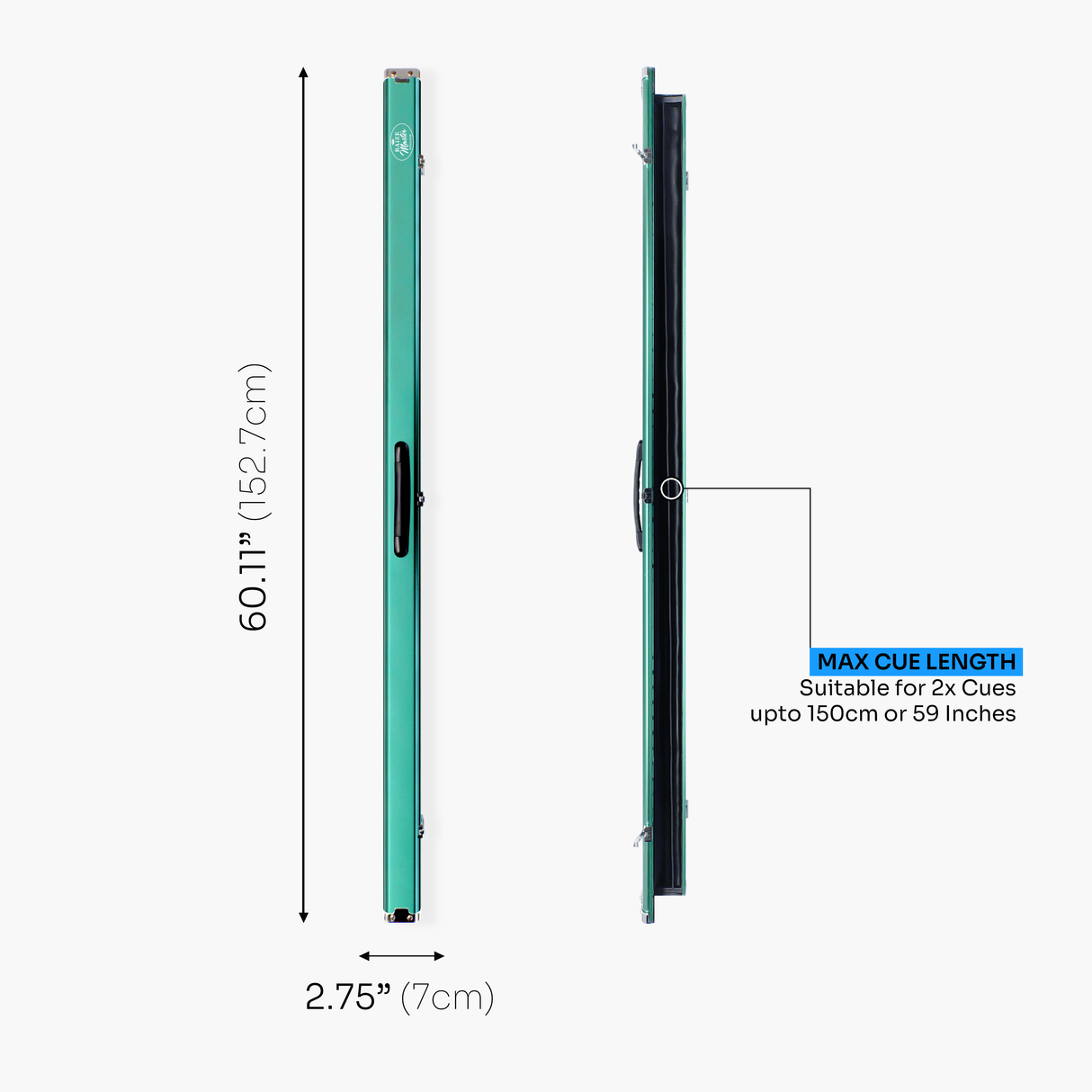 Baize Master Prestige 1 Piece Luxury Metal Cue Case - Holds 2 x 1 Piece Cues