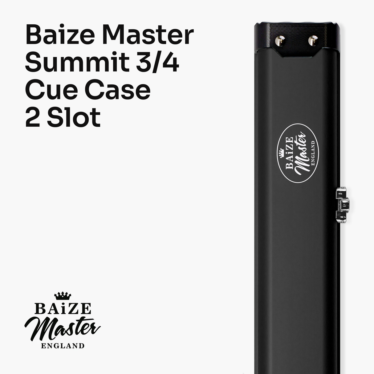 Baize Master Summit ¾ 2 Slot Luxury Aluminium Snooker and Pool Cue Case with Chunky Metal Ends – Holds 1 x ¾ Joint Cue + Extensions