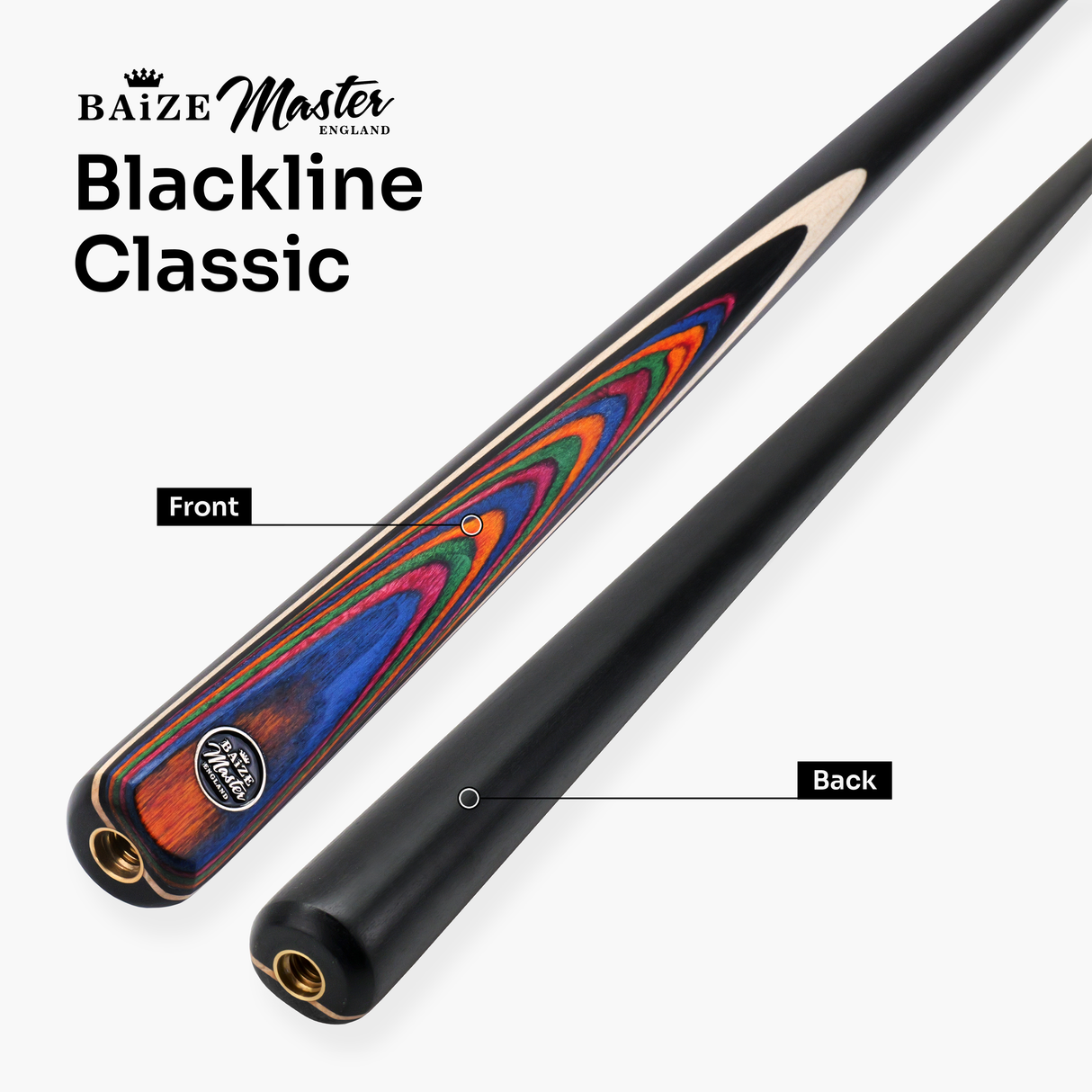 Baize Master BLACKLINE CLASSIC 2 Piece English Pool Cue and Case Set 8.5mm Pro Impact Tip