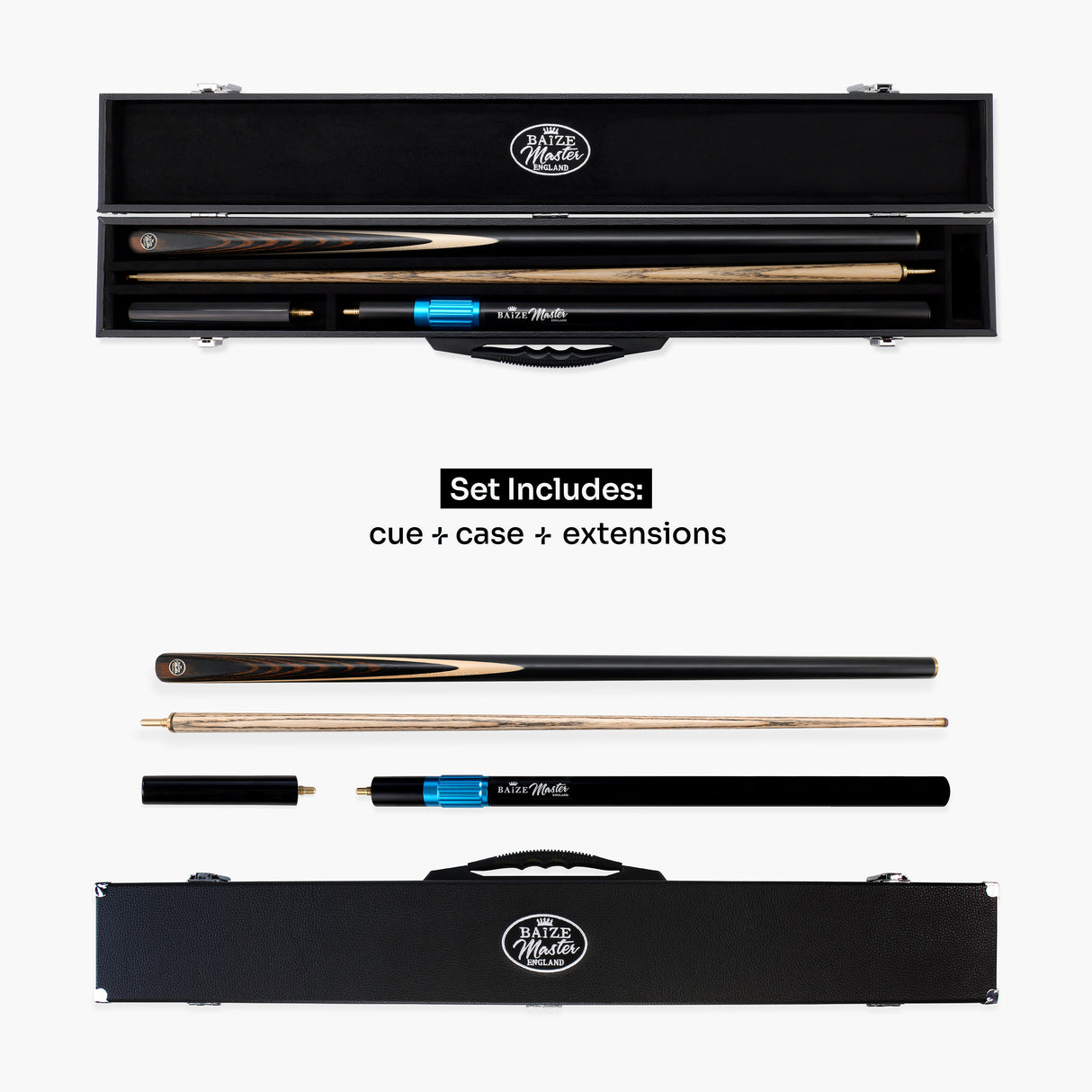 Baize Master BLACKLINE CLASSIC 2 Piece Snooker and Pool Cue and Case Set 9.5mm Layered Tip