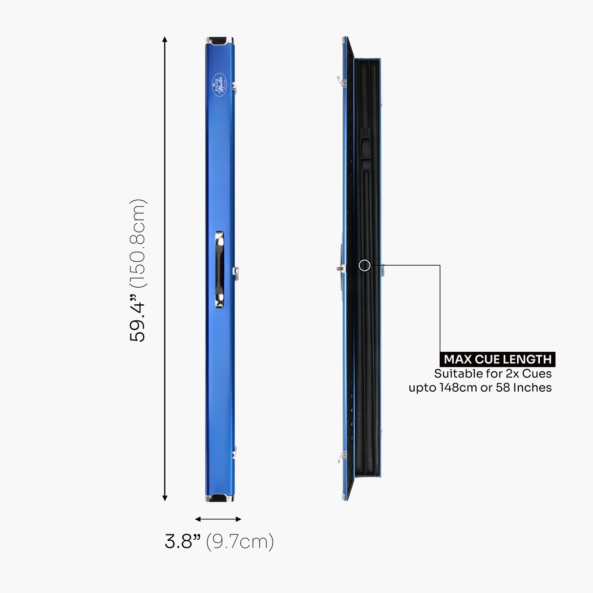 Baize Master Prestige Pro-Lock 1 Piece Luxury Metal Cue Case - Holds 2 x 1 Piece Cues + Extensions and Accessories