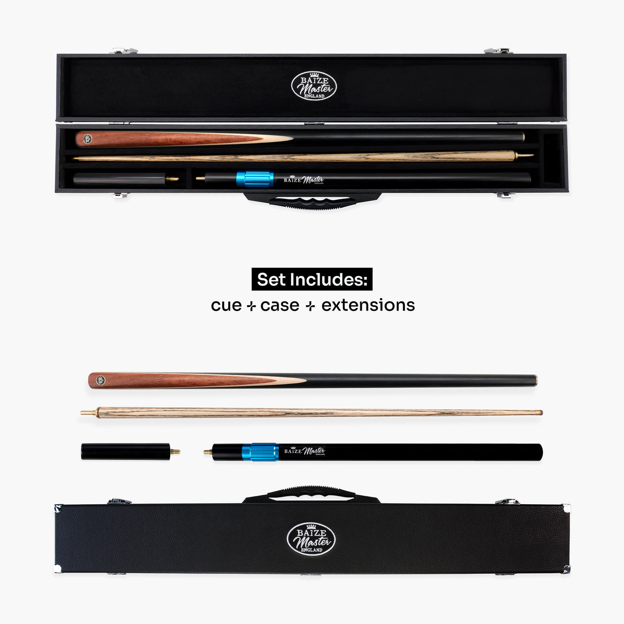 Baize Master BLACKLINE CLASSIC 2 Piece Snooker and Pool Cue and Case Set 9.5mm Layered Tip