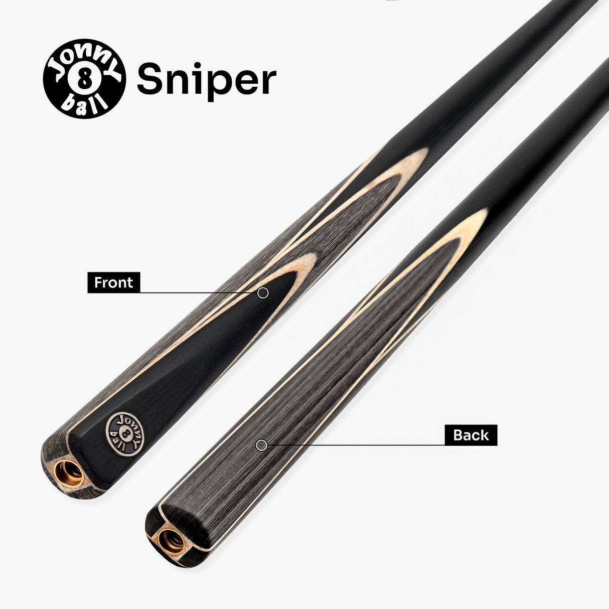 Jonny 8 Ball Sniper 2 Piece English Pool Cue and Case Set 8mm Pro Tip With Black Hard Case