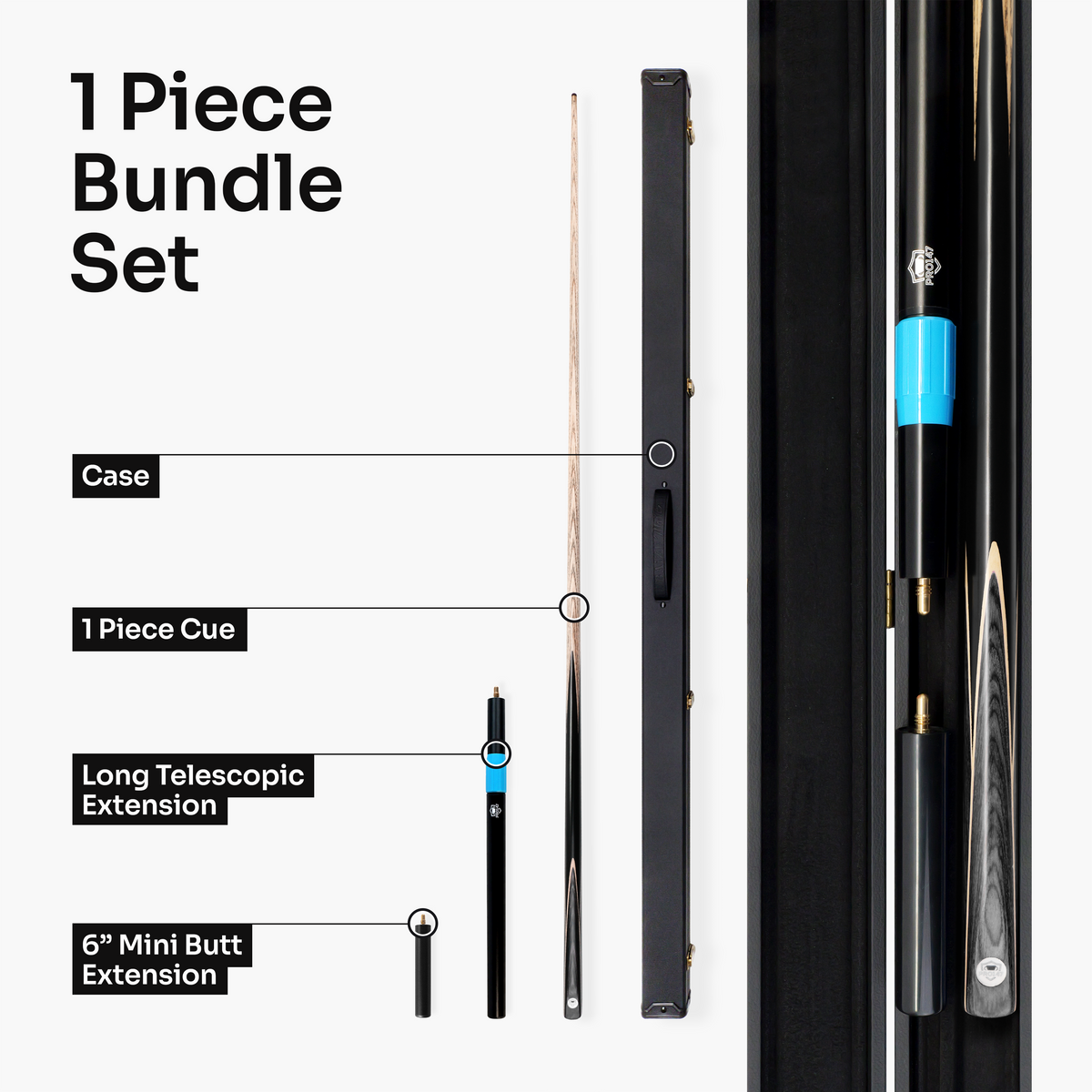 PRO147 Trident 1 Piece Snooker and Pool Cue and Case Set with 9.5mm Layered Tip