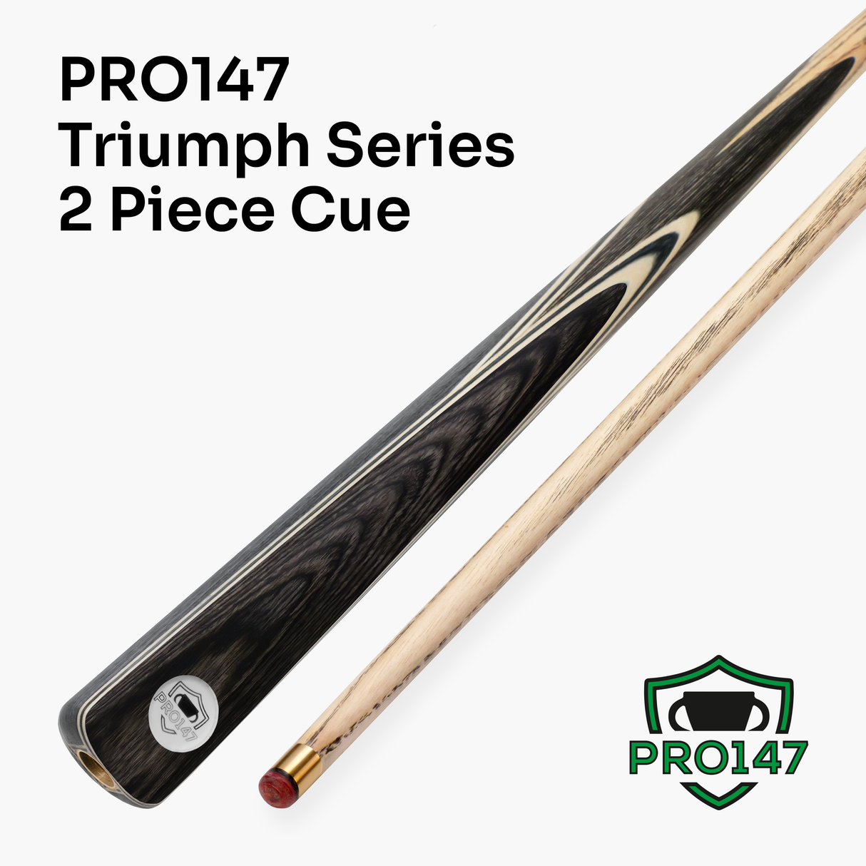 PRO147 TRIUMPH 2 Piece Premium Ash Snooker and Pool Cue and Case Set with 9.5mm Professional Layered Tip