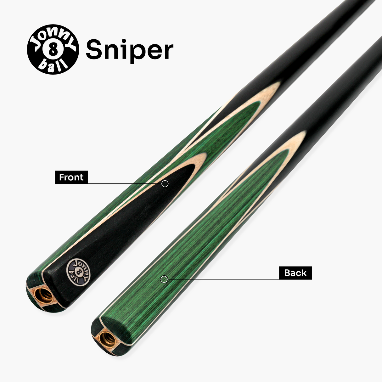 Jonny 8 Ball Sniper 2 Piece English Pool Cue and Case Set 8mm Pro Tip With Black Hard Case