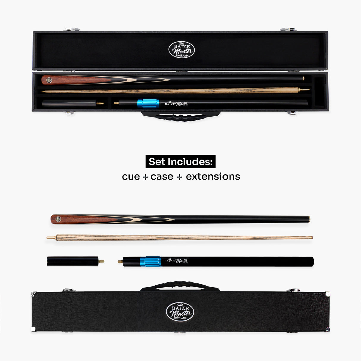 Baize Master BLACKLINE ELITE 2 Piece Snooker and Pool Cue and Case Set 9.5mm Layered Tip